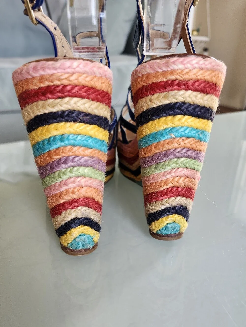 Paloma Barcelo Rainbow Espadrille Wedges Size 38 Boho Chic Y2K Retro 70's Disco